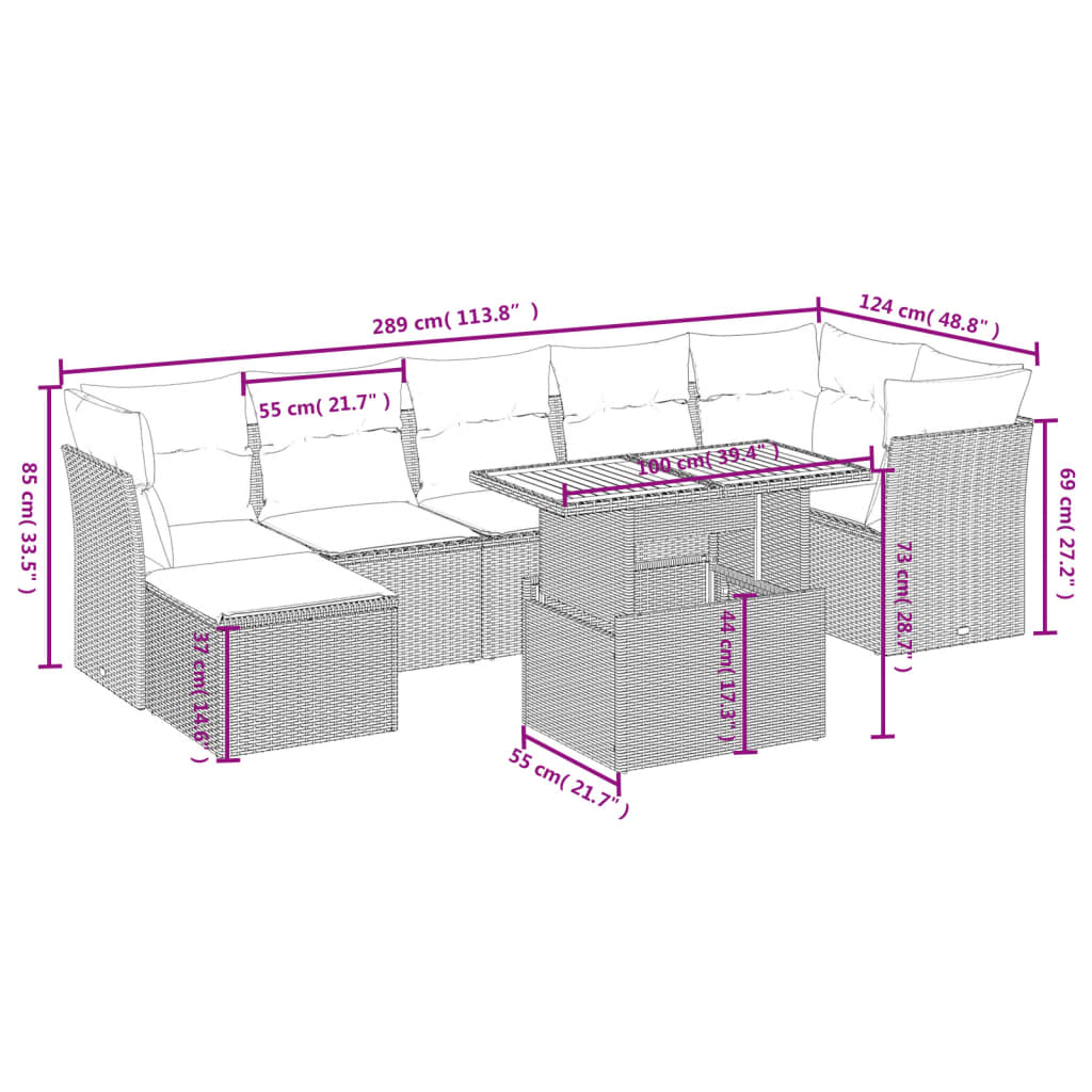 8-delige Loungeset met kussens poly rattan zwart is nu te koop bij PeponiXL, paradijselijk wonen!
