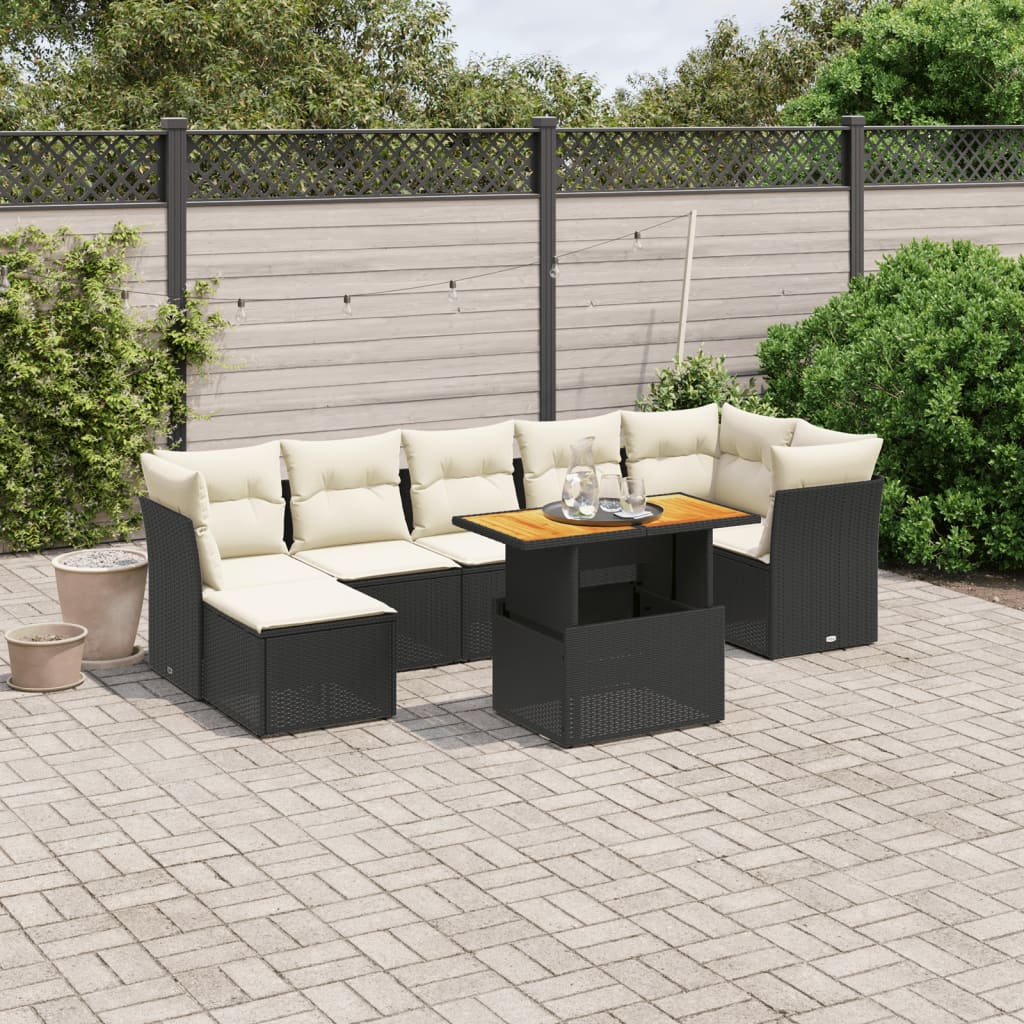 8-delige Loungeset met kussens poly rattan zwart is nu te koop bij PeponiXL, paradijselijk wonen!
