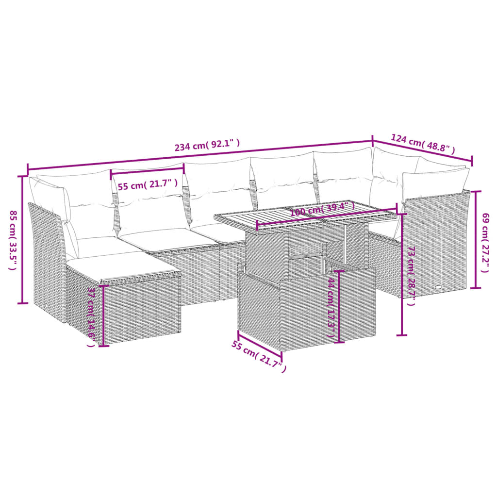 8-delige Loungeset met kussens poly rattan beige is nu te koop bij PeponiXL, paradijselijk wonen!