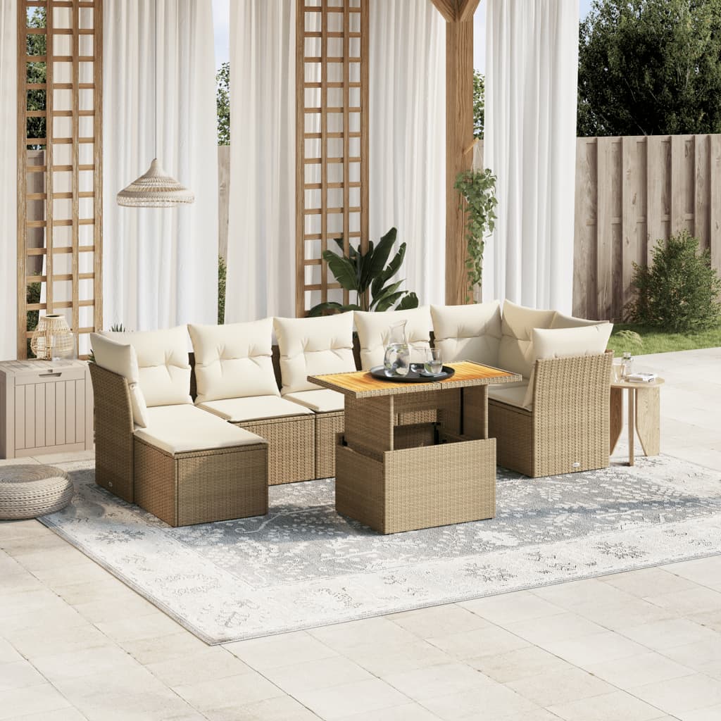 8-delige Loungeset met kussens poly rattan beige is nu te koop bij PeponiXL, paradijselijk wonen!