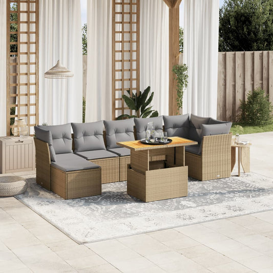 8-delige Loungeset met kussens poly rattan beige is nu te koop bij PeponiXL, paradijselijk wonen!