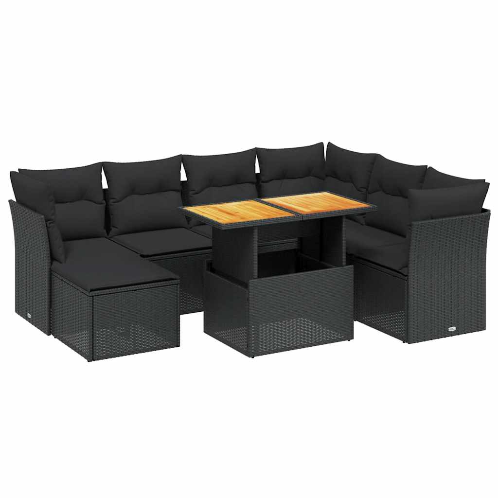 8-delige Loungeset met kussens poly rattan zwart is nu te koop bij PeponiXL, paradijselijk wonen!