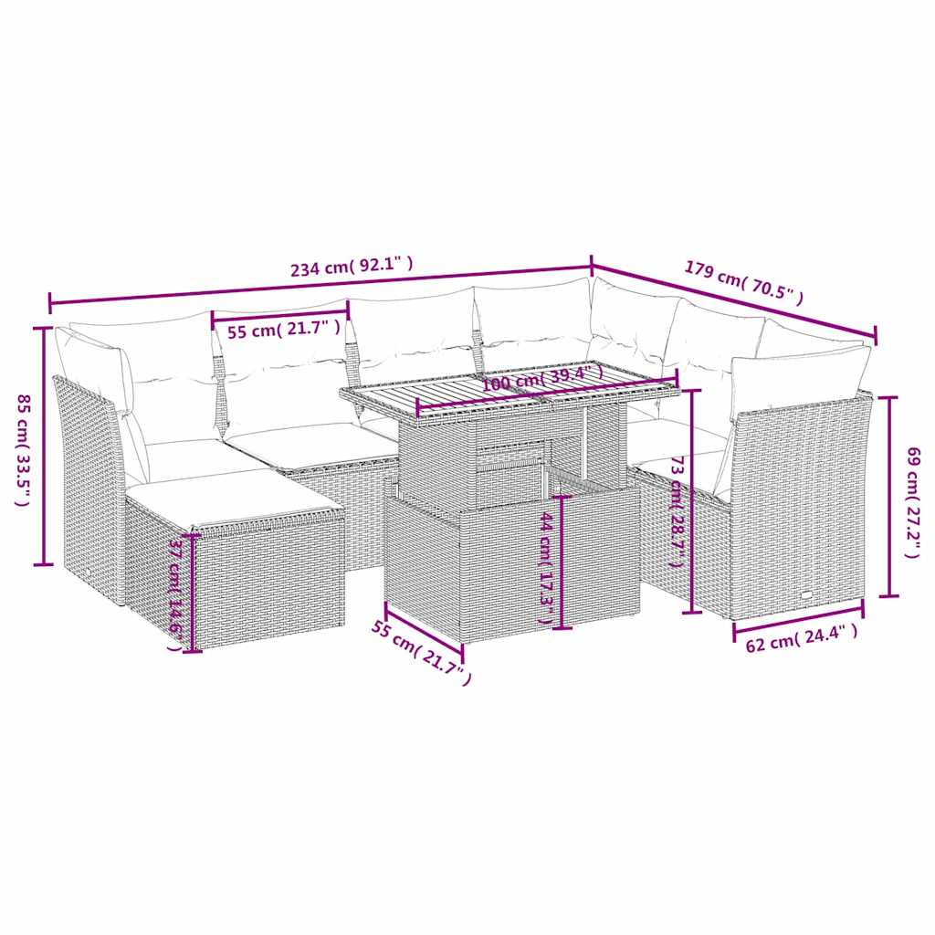 8-delige Loungeset met kussens poly rattan zwart is nu te koop bij PeponiXL, paradijselijk wonen!