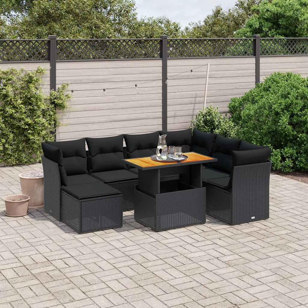 8-delige Loungeset met kussens poly rattan zwart is nu te koop bij PeponiXL, paradijselijk wonen!