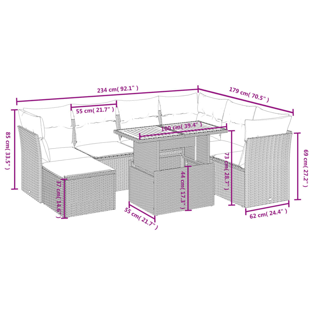 8-delige Loungeset met kussens poly rattan zwart is nu te koop bij PeponiXL, paradijselijk wonen!