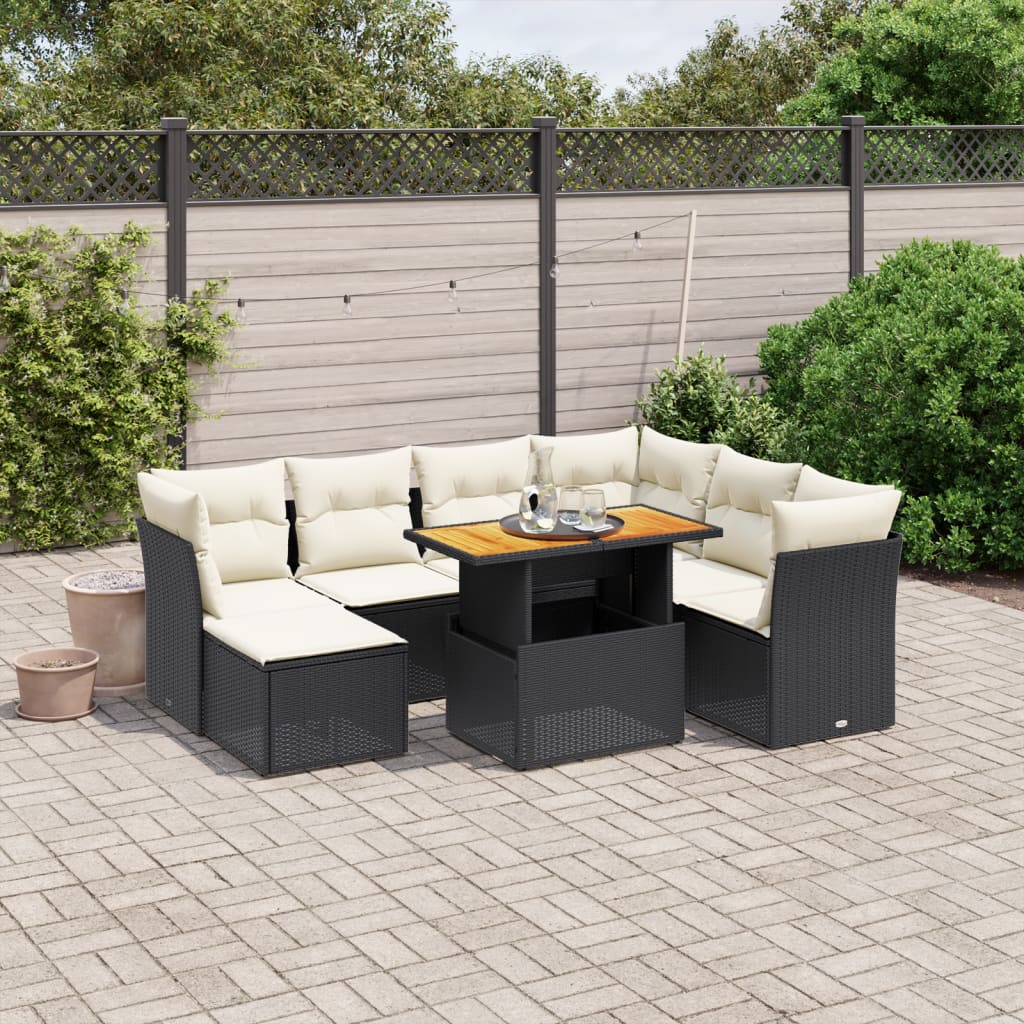 8-delige Loungeset met kussens poly rattan zwart is nu te koop bij PeponiXL, paradijselijk wonen!
