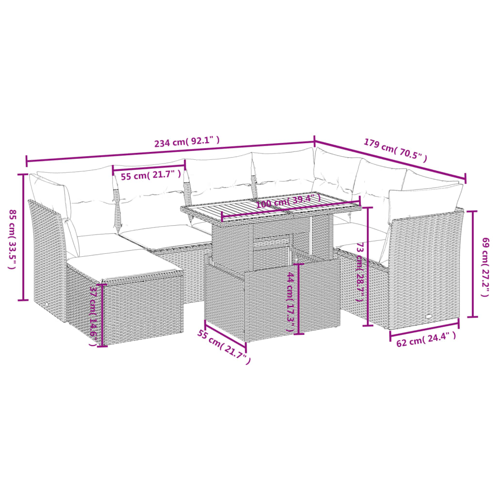 8-delige Loungeset met kussens poly rattan beige is nu te koop bij PeponiXL, paradijselijk wonen!