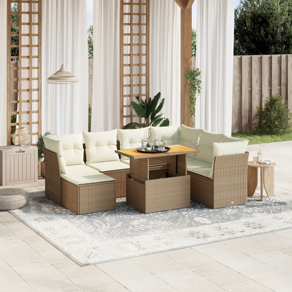 8-delige Loungeset met kussens poly rattan beige is nu te koop bij PeponiXL, paradijselijk wonen!