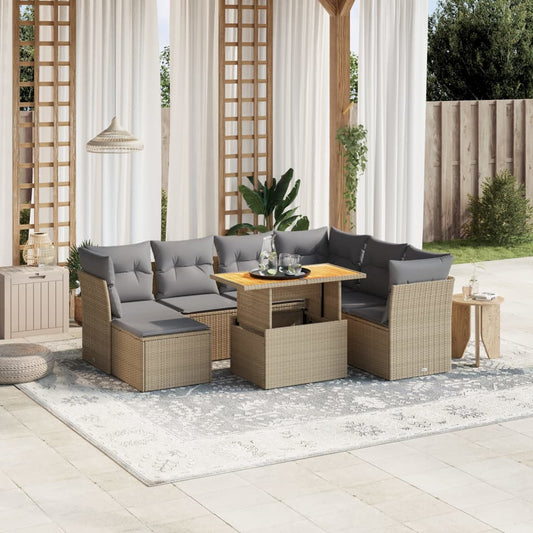 8-delige Loungeset met kussens poly rattan beige is nu te koop bij PeponiXL, paradijselijk wonen!