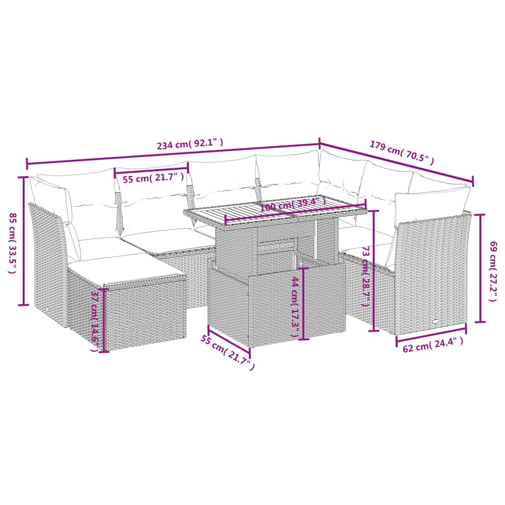 8-delige Loungeset met kussens poly rattan grijs is nu te koop bij PeponiXL, paradijselijk wonen!