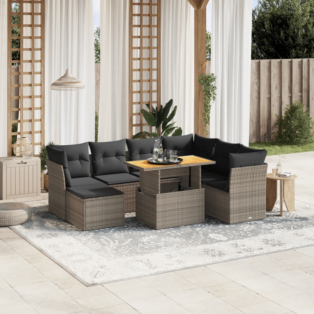 8-delige Loungeset met kussens poly rattan grijs is nu te koop bij PeponiXL, paradijselijk wonen!