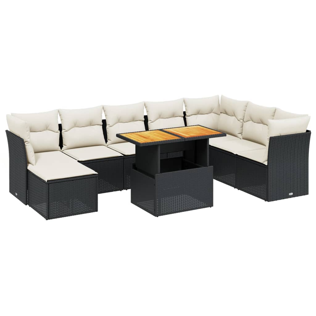 9-delige Loungeset met kussens poly rattan zwart is nu te koop bij PeponiXL, paradijselijk wonen!