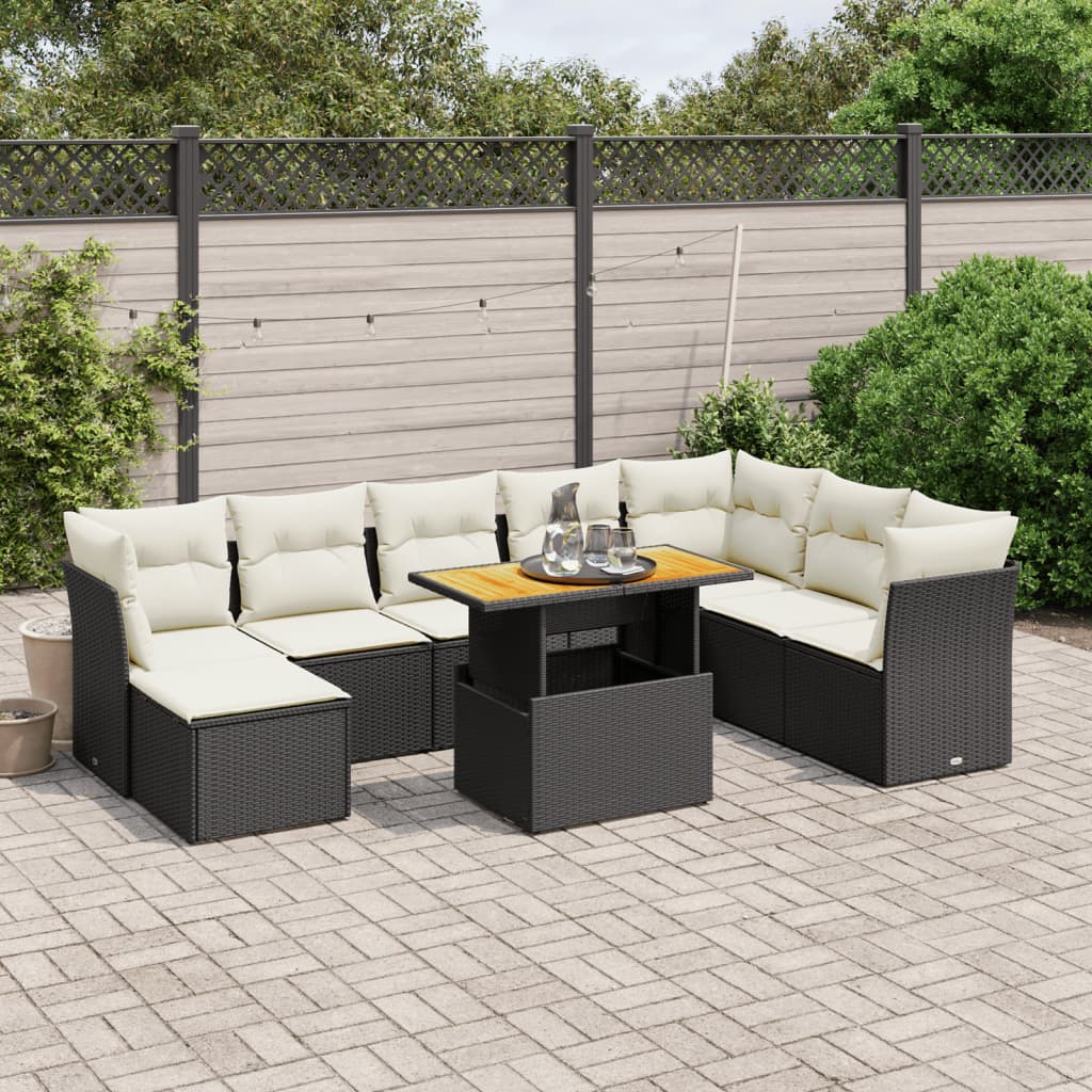 9-delige Loungeset met kussens poly rattan zwart is nu te koop bij PeponiXL, paradijselijk wonen!