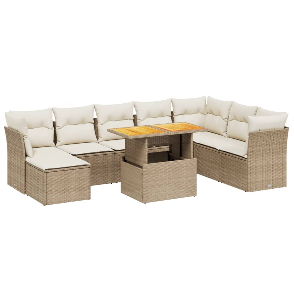 9-delige Loungeset met kussens poly rattan beige is nu te koop bij PeponiXL, paradijselijk wonen!
