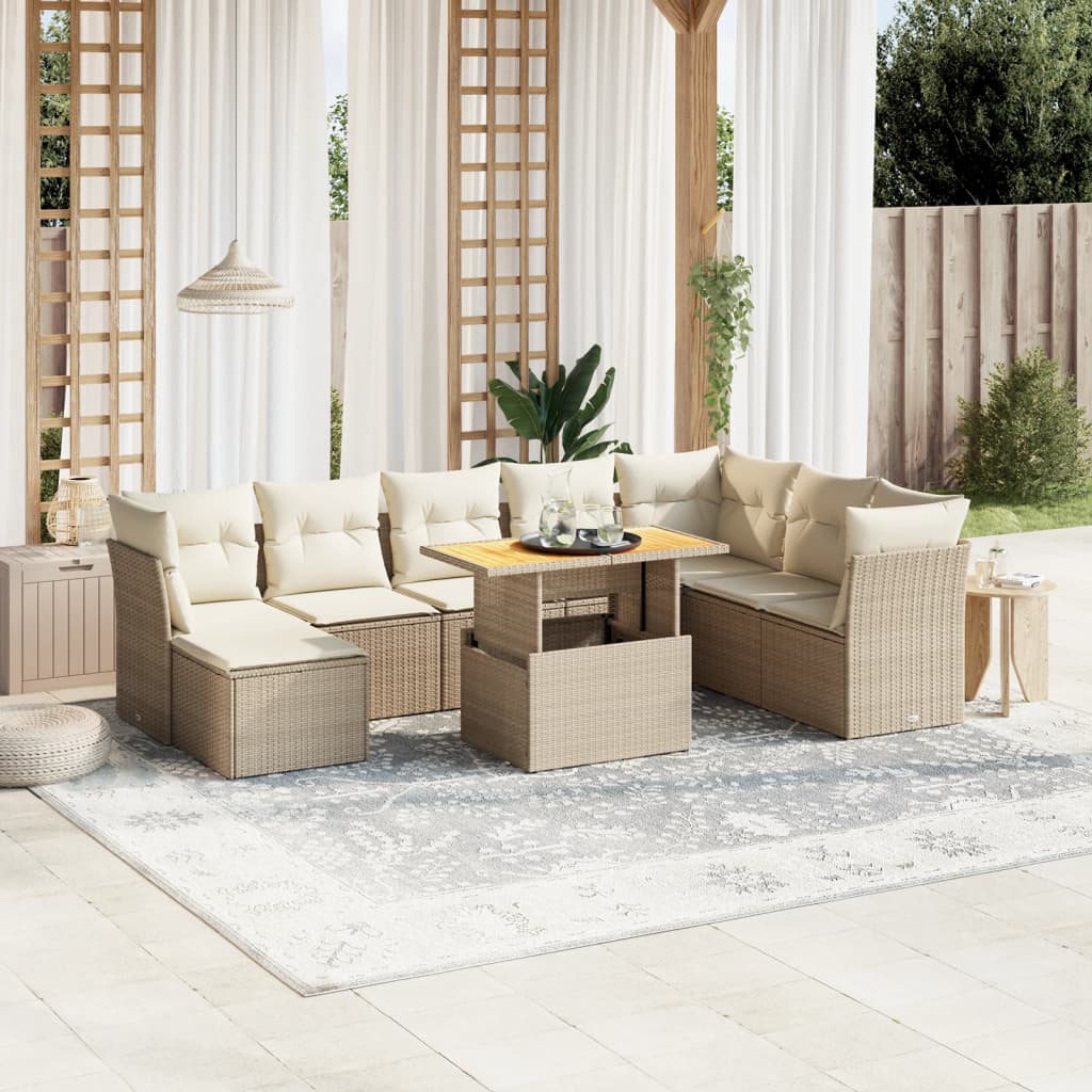 9-delige Loungeset met kussens poly rattan beige is nu te koop bij PeponiXL, paradijselijk wonen!