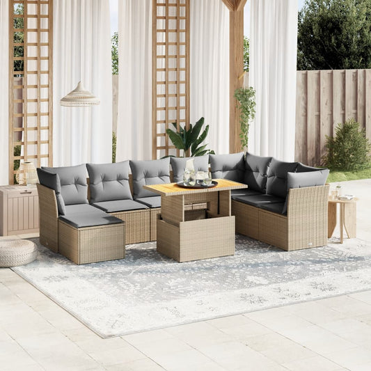 9-delige Loungeset met kussens poly rattan beige is nu te koop bij PeponiXL, paradijselijk wonen!