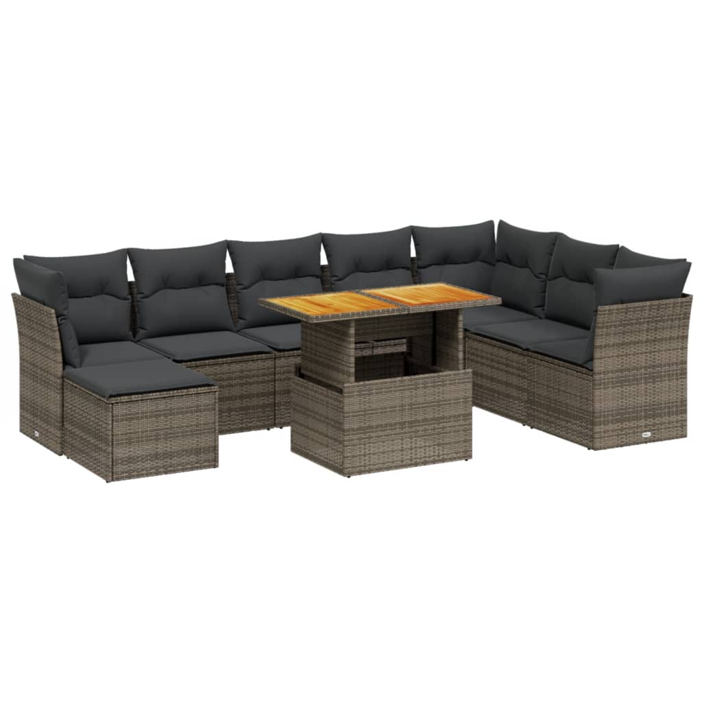9-delige Loungeset met kussens poly rattan grijs is nu te koop bij PeponiXL, paradijselijk wonen!