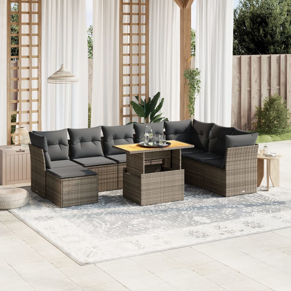 9-delige Loungeset met kussens poly rattan grijs is nu te koop bij PeponiXL, paradijselijk wonen!