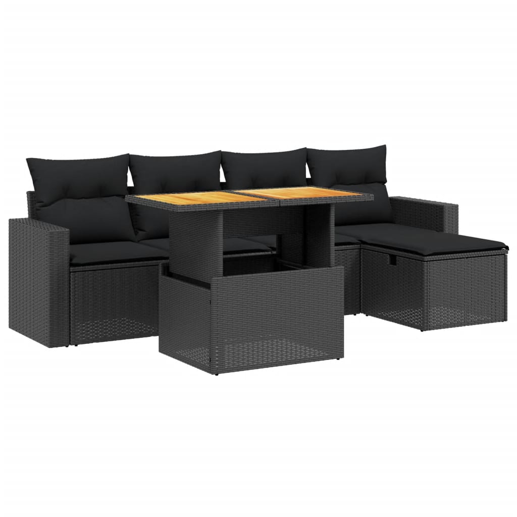 6-delige Loungeset met kussens poly rattan zwart is nu te koop bij PeponiXL, paradijselijk wonen!
