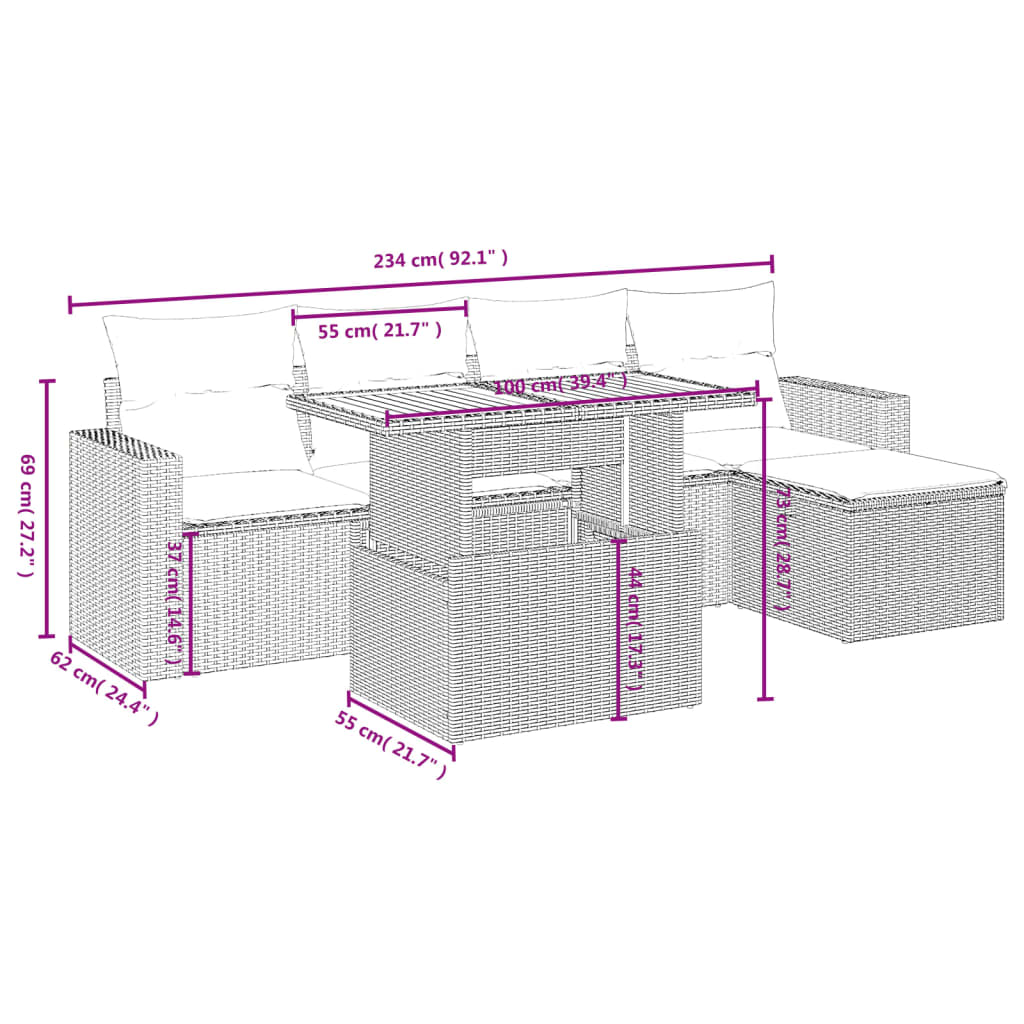 6-delige Loungeset met kussens poly rattan zwart is nu te koop bij PeponiXL, paradijselijk wonen!