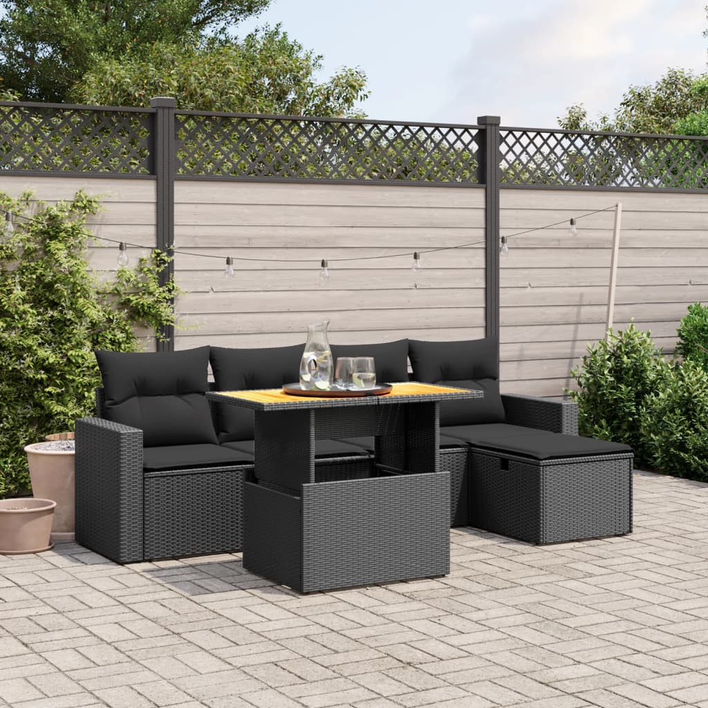 6-delige Loungeset met kussens poly rattan zwart is nu te koop bij PeponiXL, paradijselijk wonen!
