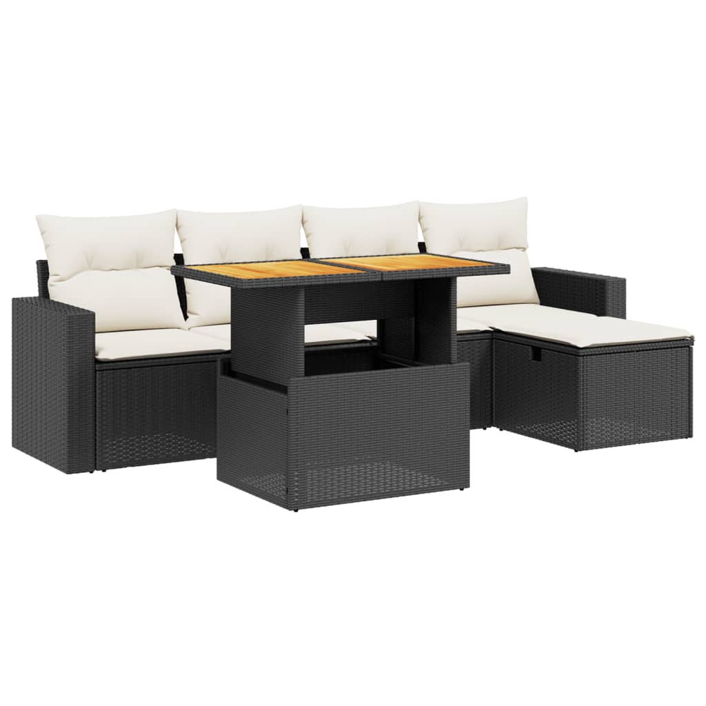 6-delige Loungeset met kussens poly rattan zwart is nu te koop bij PeponiXL, paradijselijk wonen!