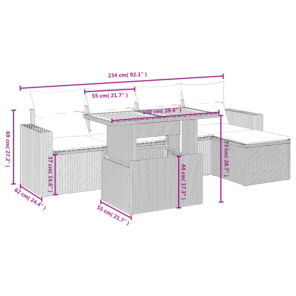 6-delige Loungeset met kussens poly rattan zwart is nu te koop bij PeponiXL, paradijselijk wonen!