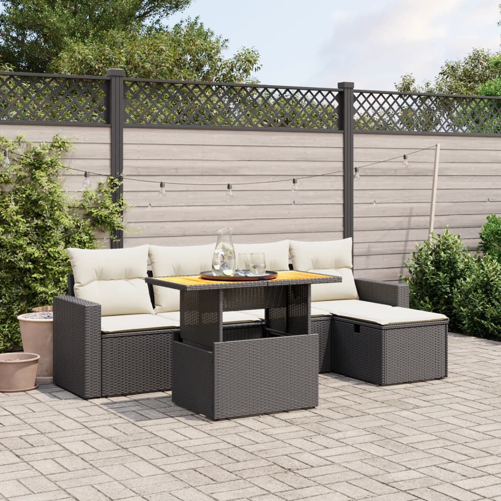 6-delige Loungeset met kussens poly rattan zwart is nu te koop bij PeponiXL, paradijselijk wonen!