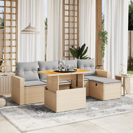 6-delige Loungeset met kussens poly rattan beige is nu te koop bij PeponiXL, paradijselijk wonen!