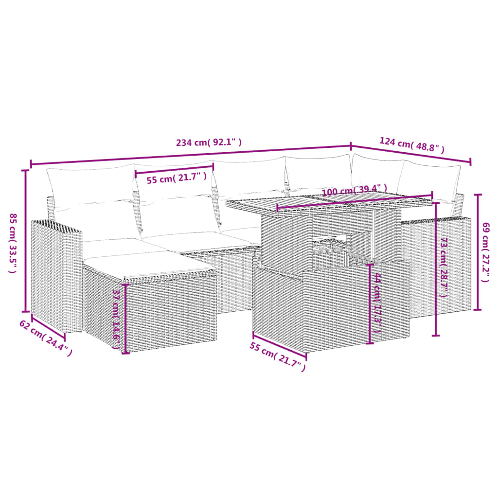 7-delige Loungeset met kussens poly rattan zwart is nu te koop bij PeponiXL, paradijselijk wonen!