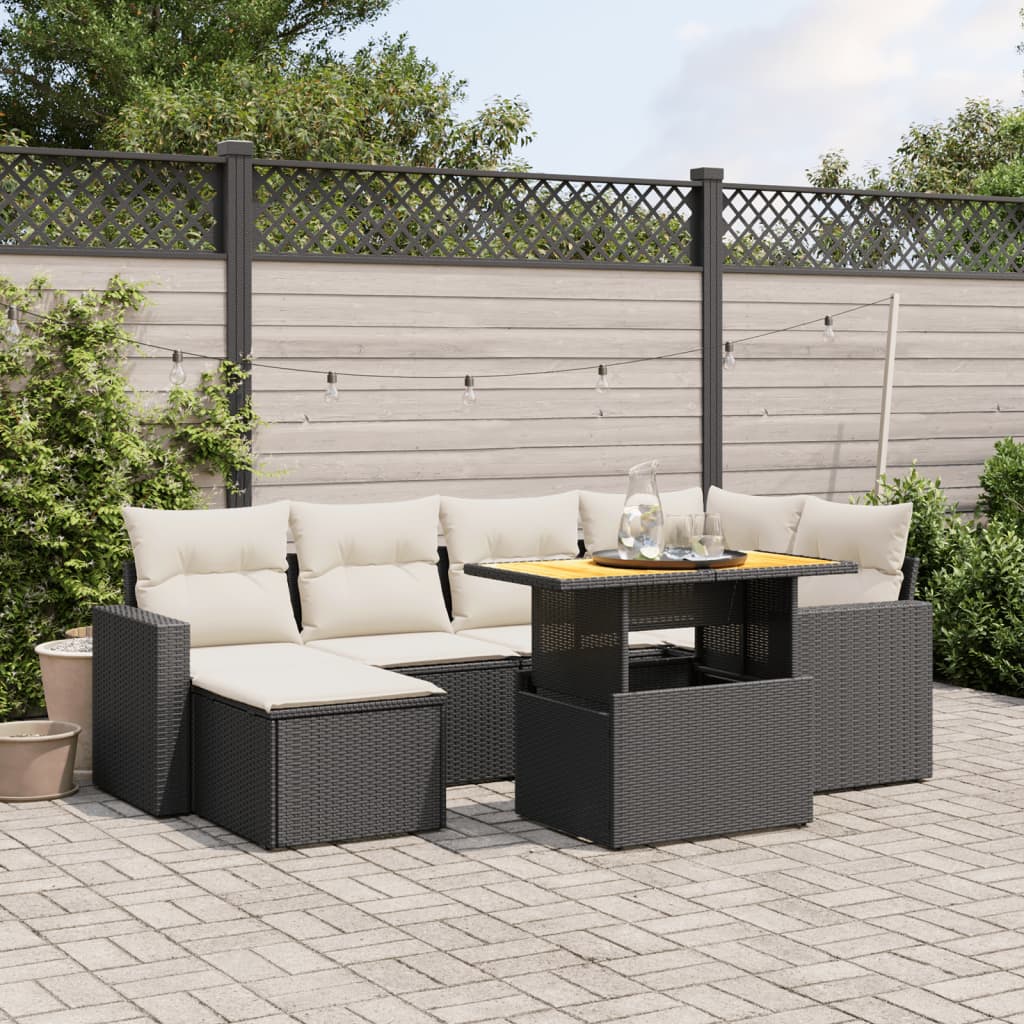 7-delige Loungeset met kussens poly rattan zwart is nu te koop bij PeponiXL, paradijselijk wonen!