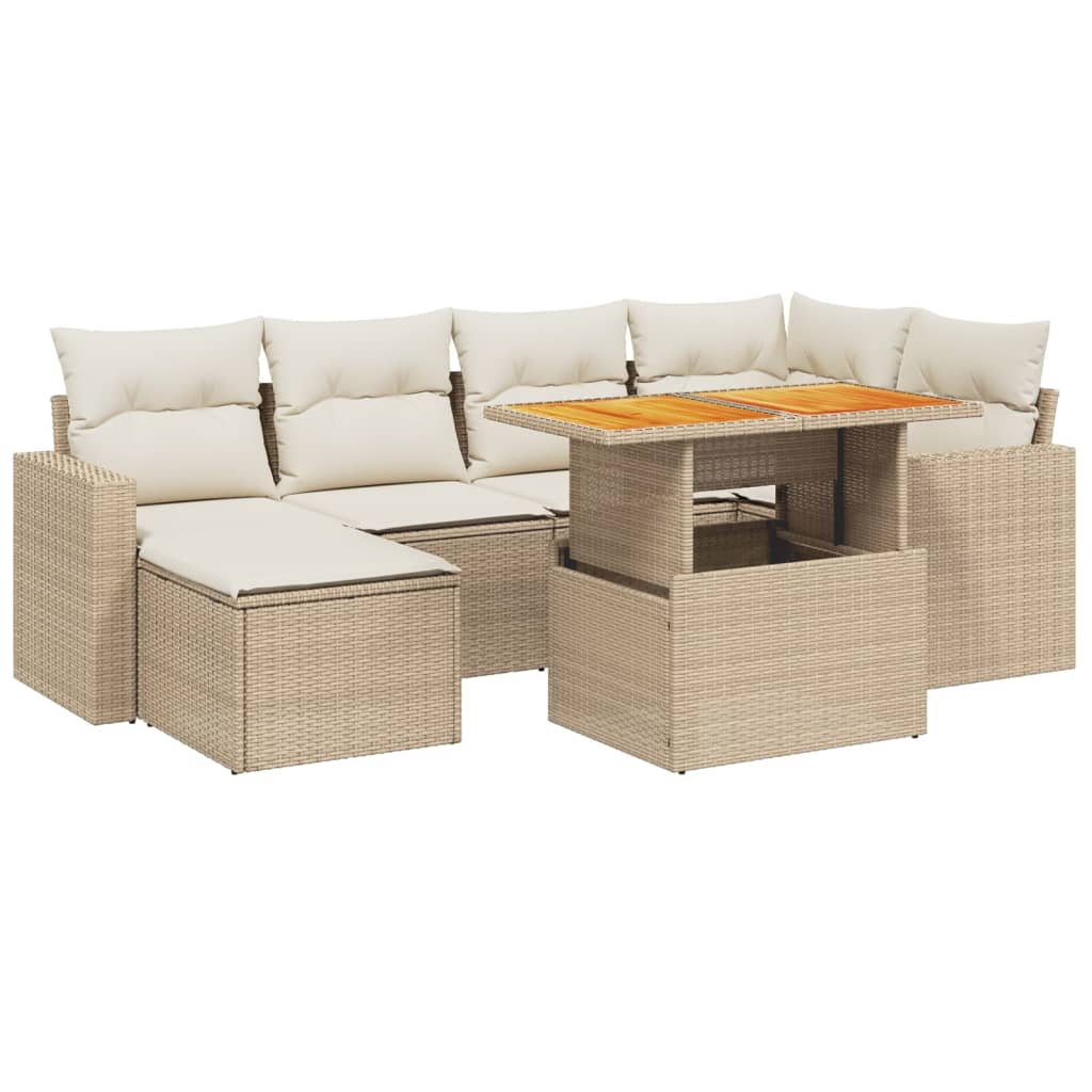 7-delige Loungeset met kussens poly rattan beige is nu te koop bij PeponiXL, paradijselijk wonen!