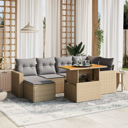 7-delige Loungeset met kussens poly rattan beige is nu te koop bij PeponiXL, paradijselijk wonen!