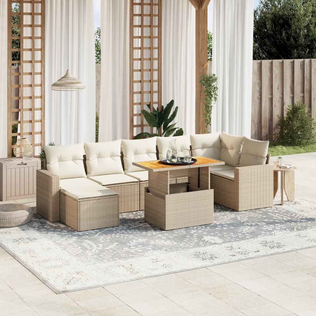 8-delige Loungeset met kussens poly rattan beige is nu te koop bij PeponiXL, paradijselijk wonen!