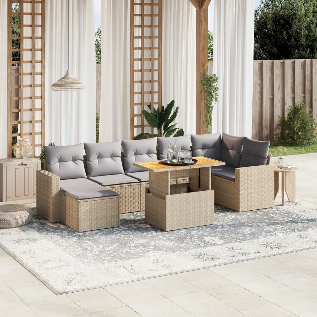 8-delige Loungeset met kussens poly rattan beige is nu te koop bij PeponiXL, paradijselijk wonen!