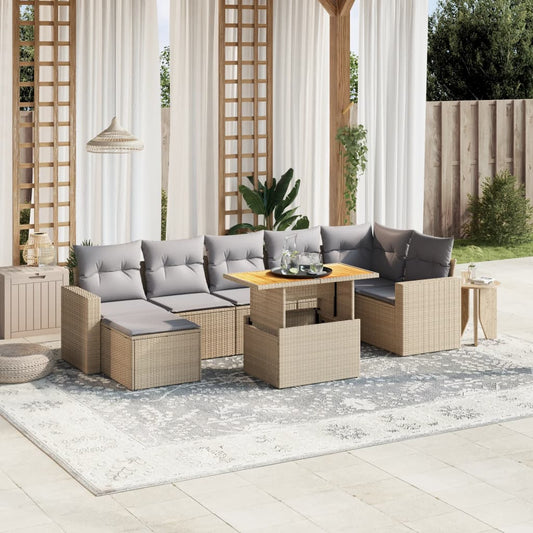 8-delige Loungeset met kussens poly rattan beige is nu te koop bij PeponiXL, paradijselijk wonen!