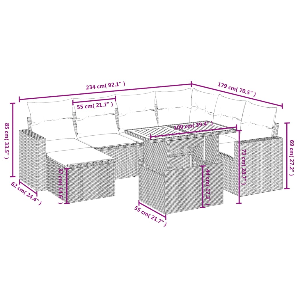 8-delige Loungeset met kussens poly rattan zwart is nu te koop bij PeponiXL, paradijselijk wonen!