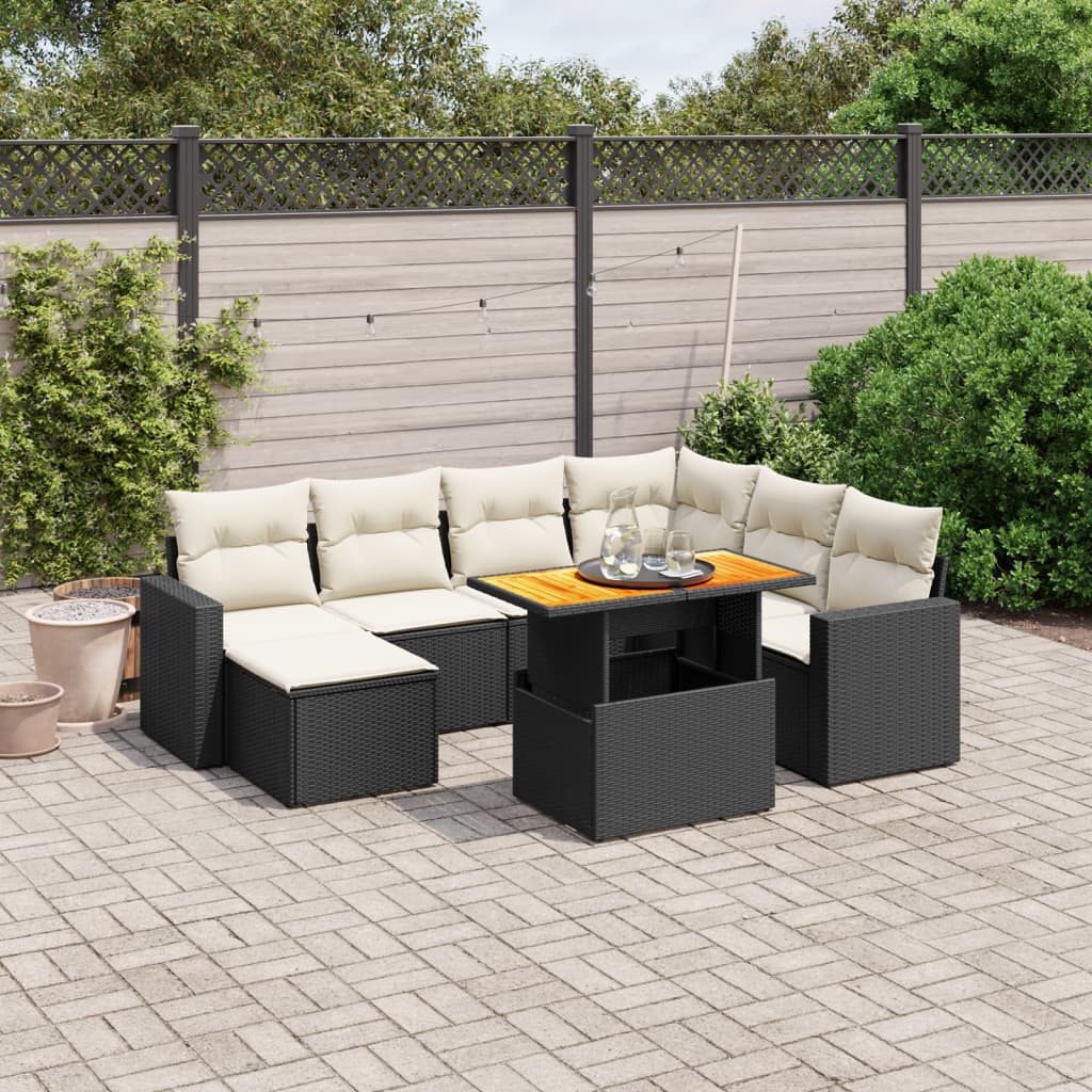 8-delige Loungeset met kussens poly rattan zwart is nu te koop bij PeponiXL, paradijselijk wonen!