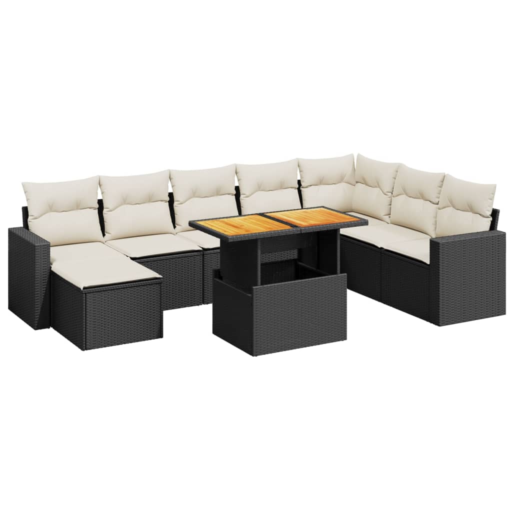 9-delige Loungeset met kussens poly rattan zwart is nu te koop bij PeponiXL, paradijselijk wonen!