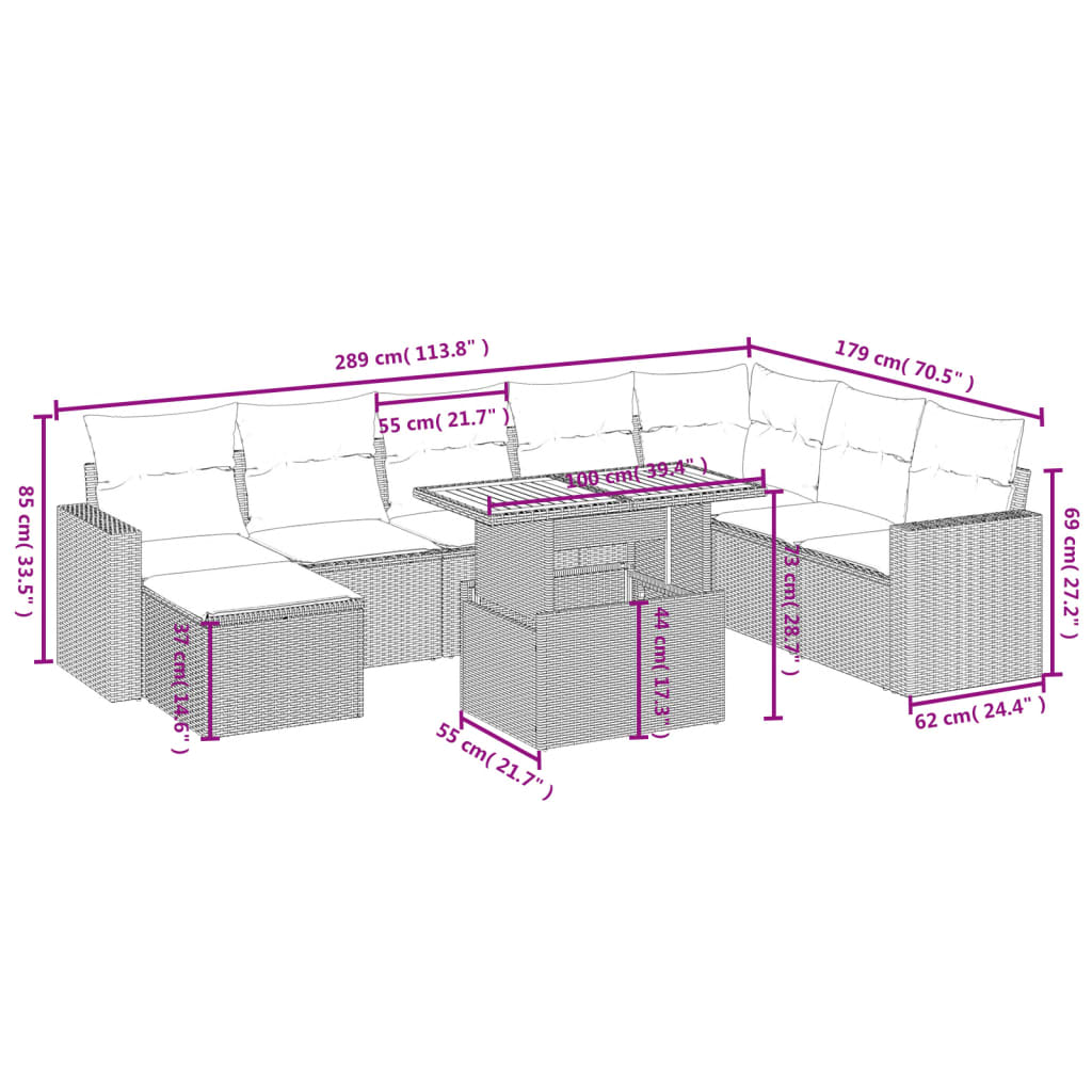 9-delige Loungeset met kussens poly rattan zwart is nu te koop bij PeponiXL, paradijselijk wonen!