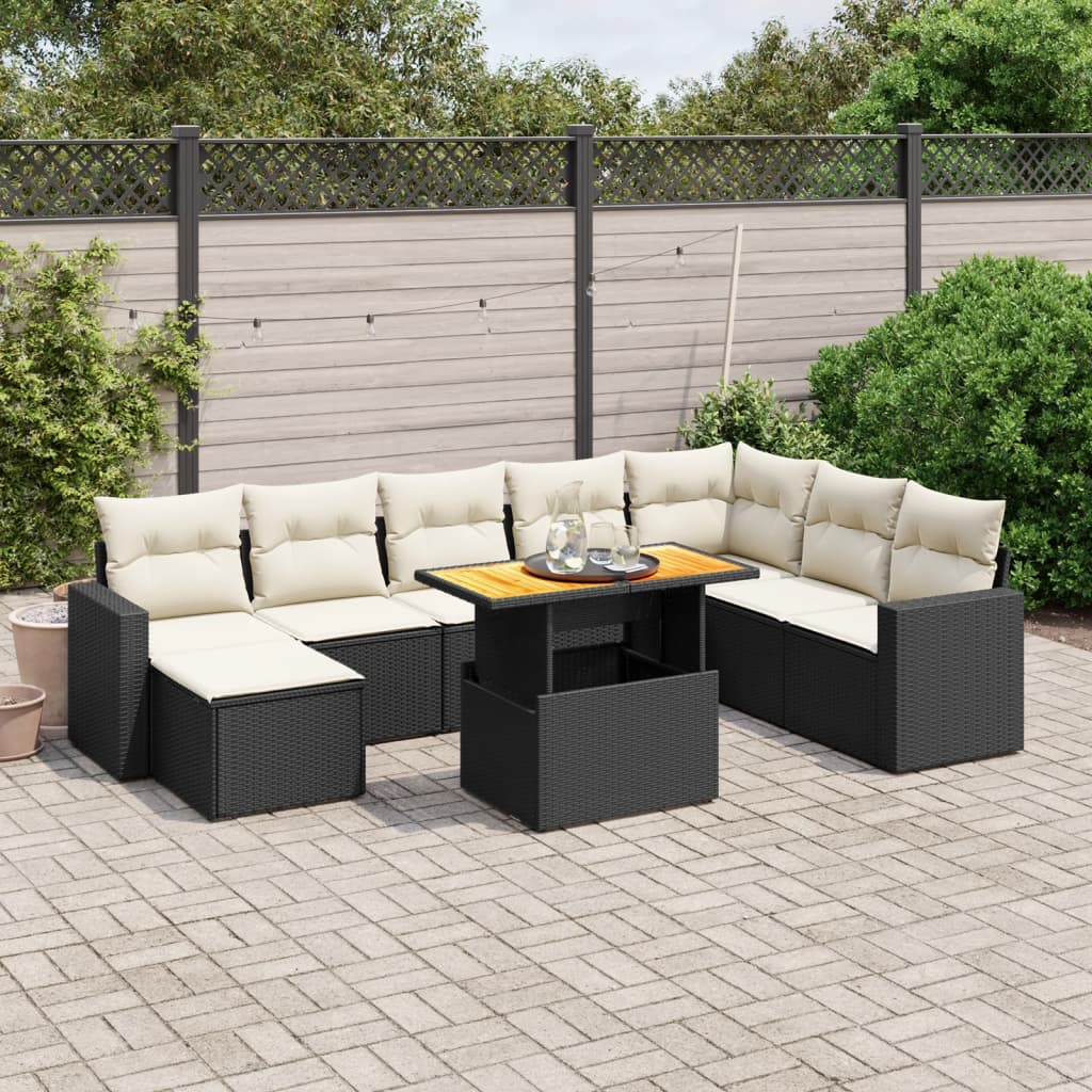 9-delige Loungeset met kussens poly rattan zwart is nu te koop bij PeponiXL, paradijselijk wonen!