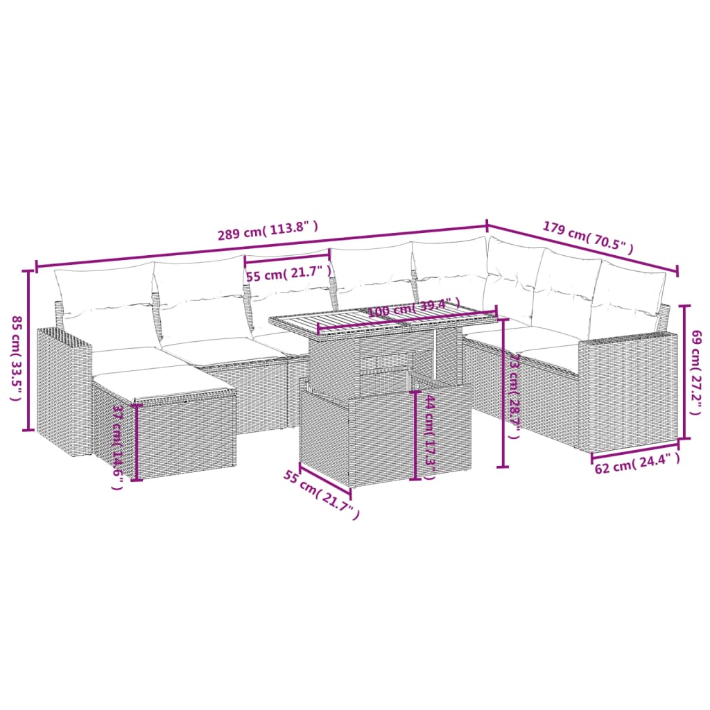 9-delige Loungeset met kussens poly rattan beige is nu te koop bij PeponiXL, paradijselijk wonen!
