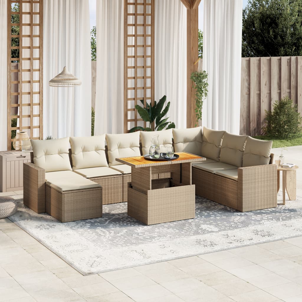 9-delige Loungeset met kussens poly rattan beige is nu te koop bij PeponiXL, paradijselijk wonen!