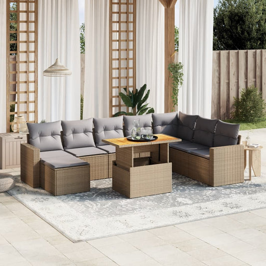 9-delige Loungeset met kussens poly rattan beige is nu te koop bij PeponiXL, paradijselijk wonen!
