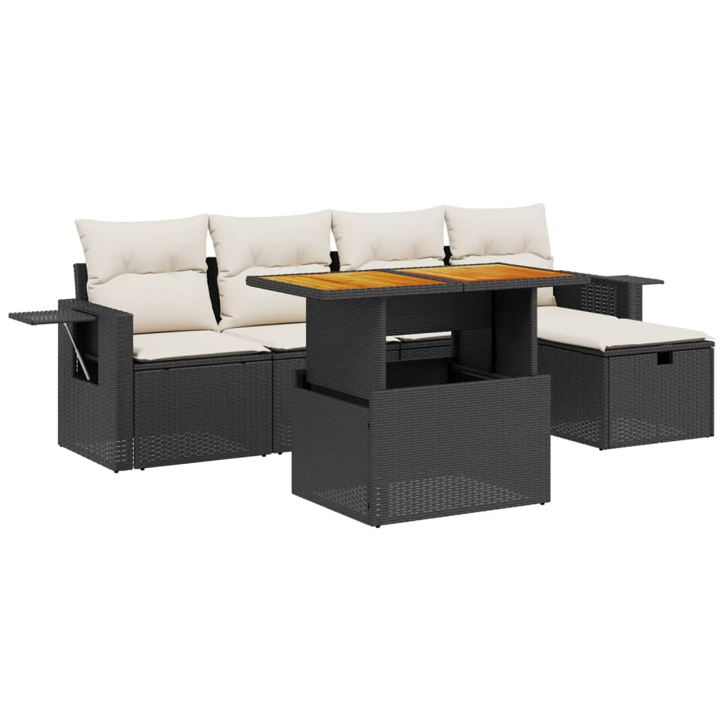 6-delige Loungeset met kussens poly rattan zwart is nu te koop bij PeponiXL, paradijselijk wonen!