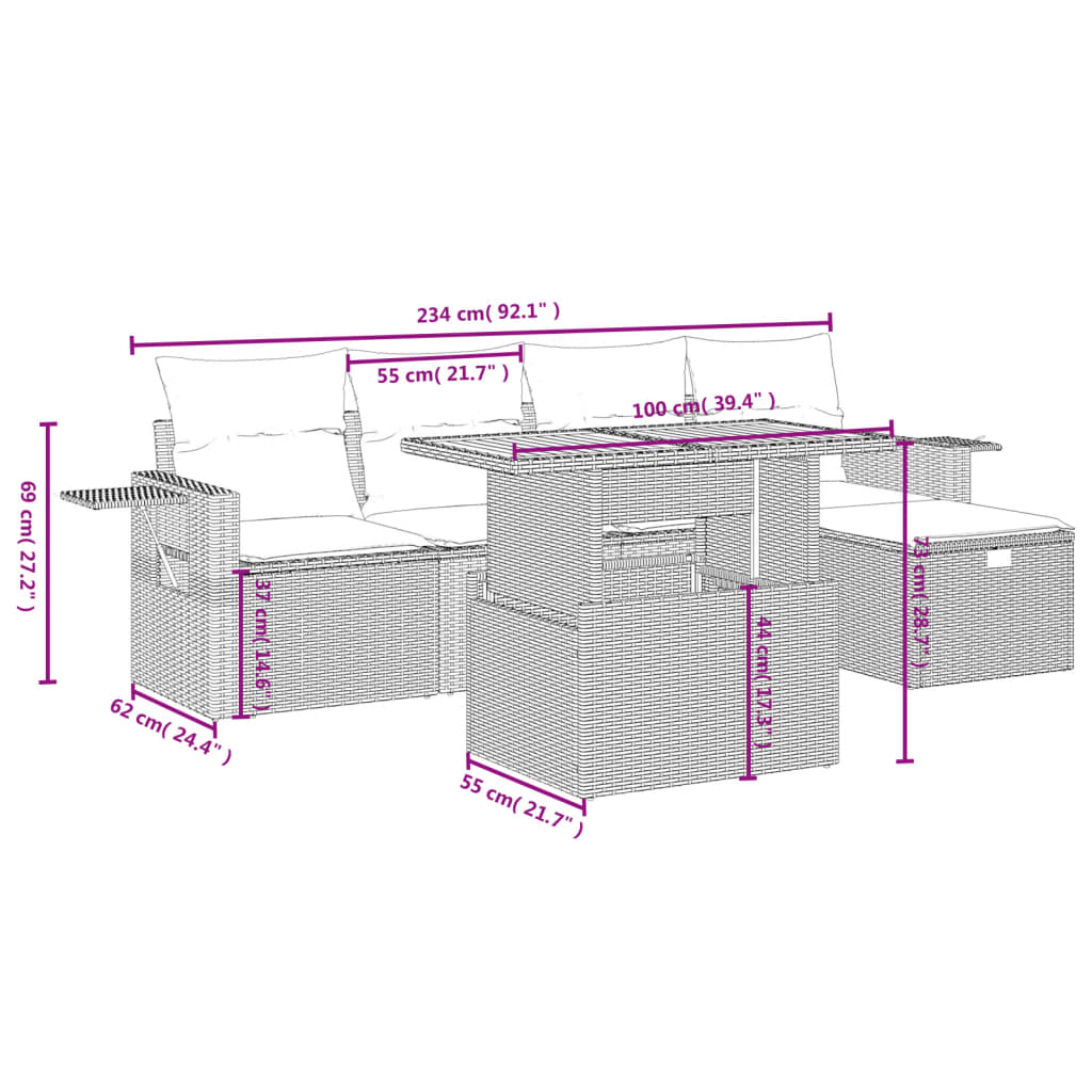 6-delige Loungeset met kussens poly rattan zwart is nu te koop bij PeponiXL, paradijselijk wonen!