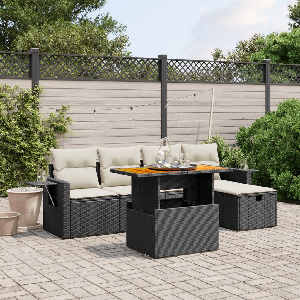 6-delige Loungeset met kussens poly rattan zwart is nu te koop bij PeponiXL, paradijselijk wonen!