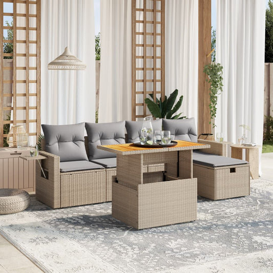 6-delige Loungeset met kussens poly rattan beige is nu te koop bij PeponiXL, paradijselijk wonen!