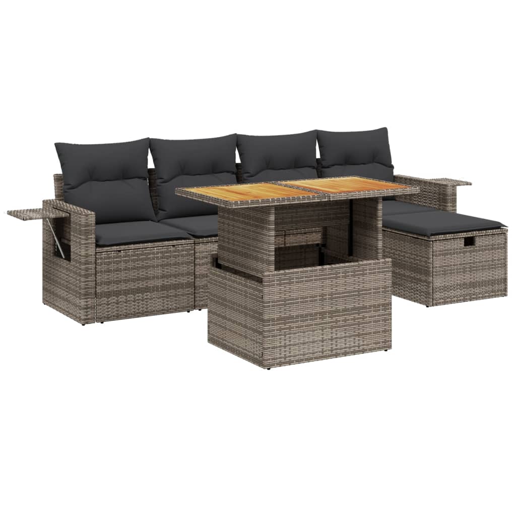 6-delige Loungeset met kussens poly rattan grijs is nu te koop bij PeponiXL, paradijselijk wonen!