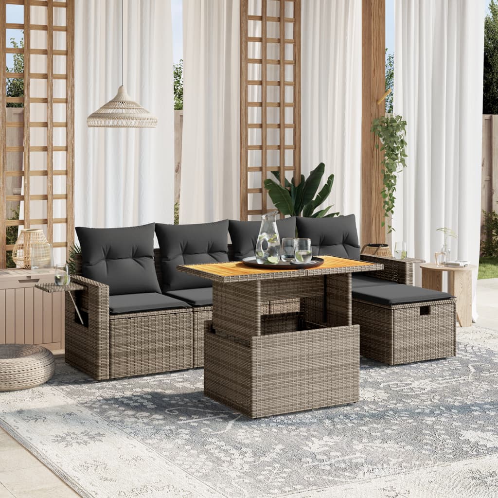 6-delige Loungeset met kussens poly rattan grijs is nu te koop bij PeponiXL, paradijselijk wonen!